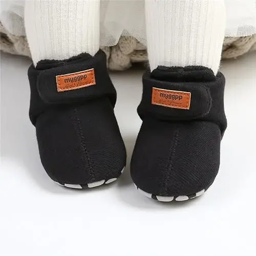 GDSDYM Baby Booties Cozy Fleece Slippers Soft Baby Shoes With Gripper Soles, Winter Infant Newborn Crib Sock Shoe Warm Footwear First Walkers - 2