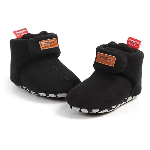 GDSDYM Baby Booties Cozy Fleece Slippers Soft Baby Shoes With Gripper Soles, Winter Infant Newborn Crib Sock Shoe Warm Footwear First Walkers - 4