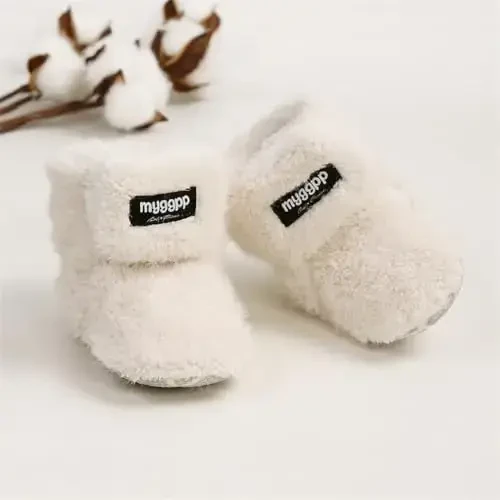 GDSDYM Baby Booties Cozy Fleece Slippers Soft Baby Shoes With Gripper Soles, Winter Infant Newborn Crib Sock Shoe Warm Footwear First Walkers - 6