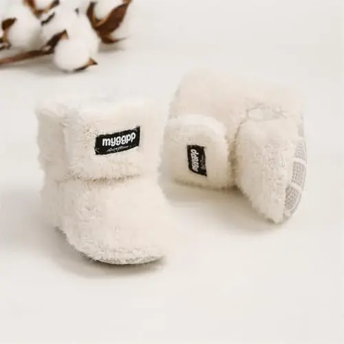 GDSDYM Baby Booties Cozy Fleece Slippers Soft Baby Shoes With Gripper Soles, Winter Infant Newborn Crib Sock Shoe Warm Footwear First Walkers - 4