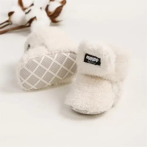 GDSDYM Baby Booties Cozy Fleece Slippers Soft Baby Shoes With Gripper Soles, Winter Infant Newborn Crib Sock Shoe Warm Footwear First Walkers - 5