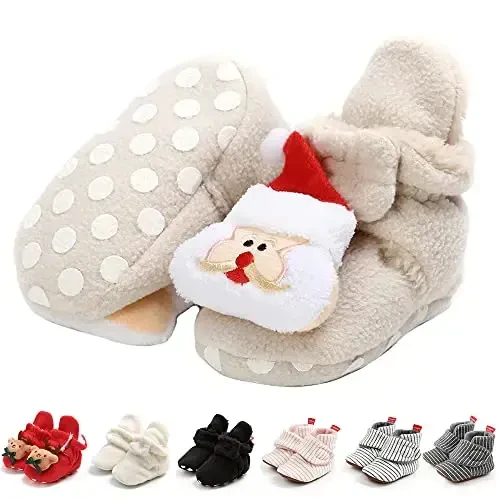 GDSDYM Baby Booties Cozy Fleece Slippers Soft Baby Shoes With Gripper Soles, Winter Warm Infant Newborn Crib Sock Shoes First Walkers 