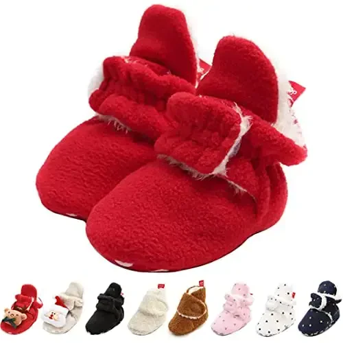 GDSDYM Baby Booties Cozy Fleece Slippers Soft Baby Shoes With Gripper Soles, Winter Warm Infant Newborn Crib Sock Shoes First Walkers - GDSDYM
