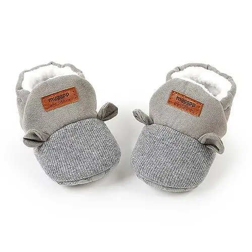 GDSDYM Baby Booties Cozy Fleece Slippers Soft Baby Shoes With Gripper Soles, Winter Warm Infant Newborn Crib Sock Shoes First Walkers - 6