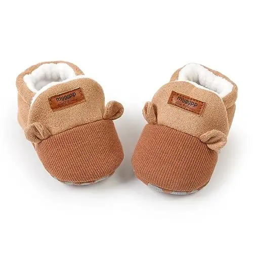 GDSDYM Baby Booties Cozy Fleece Slippers Soft Baby Shoes With Gripper Soles, Winter Warm Infant Newborn Crib Sock Shoes First Walkers - 4