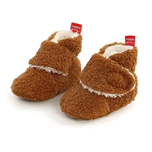 GDSDYM Baby Booties Cozy Fleece Slippers Soft Baby Shoes With Gripper Soles, Winter Warm Infant Newborn Crib Sock Shoes First Walkers - 4