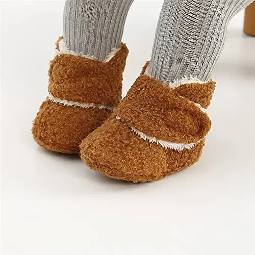 GDSDYM Baby Booties Cozy Fleece Slippers Soft Baby Shoes With Gripper Soles, Winter Warm Infant Newborn Crib Sock Shoes First Walkers 