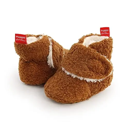 GDSDYM Baby Booties Cozy Fleece Slippers Soft Baby Shoes With Gripper Soles, Winter Warm Infant Newborn Crib Sock Shoes First Walkers - 3