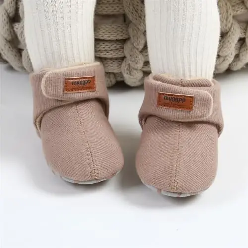 GDSDYM Baby Booties Cozy Fleece Slippers Soft Baby Shoes With Gripper Soles, Winter Infant Newborn Crib Sock Shoe Warm Footwear First Walkers - 2