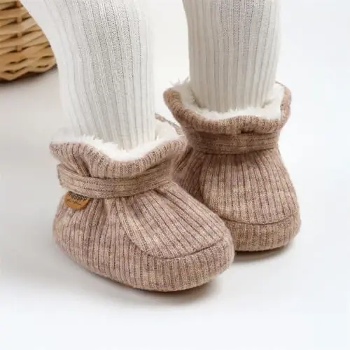GDSDYM Baby Booties Cozy Fleece Slippers Soft Baby Shoes With Gripper Soles, Winter Infant Newborn Crib Sock Shoe Warm Footwear First Walkers - 2