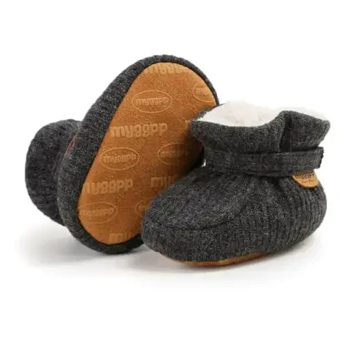 GDSDYM Baby Booties Cozy Fleece Slippers Soft Baby Shoes With Gripper Soles, Winter Infant Newborn Crib Sock Shoe Warm Footwear First Walkers - 4