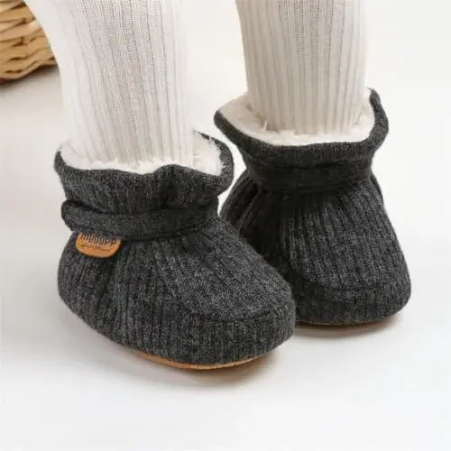 GDSDYM Baby Booties Cozy Fleece Slippers Soft Baby Shoes With Gripper Soles, Winter Infant Newborn Crib Sock Shoe Warm Footwear First Walkers - GDSDYM (1)
