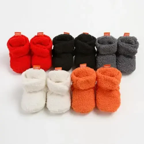 GDSDYM Baby Booties Cozy Fleece Slippers Soft Baby Shoes With Gripper Soles, Winter Warm Infant Newborn Crib Sock Shoes First Walkers - 4