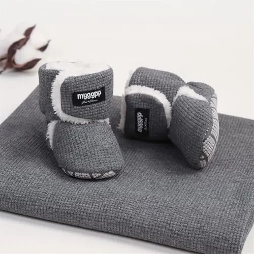 GDSDYM Baby Booties Cozy Fleece Slippers Soft Baby Shoes With Gripper Soles, Winter Infant Newborn Crib Sock Shoe Warm Footwear First Walkers - 4