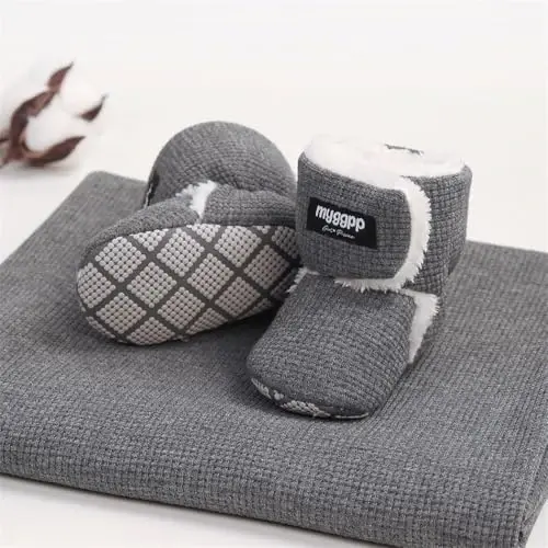 GDSDYM Baby Booties Cozy Fleece Slippers Soft Baby Shoes With Gripper Soles, Winter Infant Newborn Crib Sock Shoe Warm Footwear First Walkers - 5