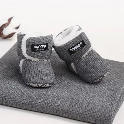 GDSDYM Baby Booties Cozy Fleece Slippers Soft Baby Shoes With Gripper Soles, Winter Infant Newborn Crib Sock Shoe Warm Footwear First Walkers - 6