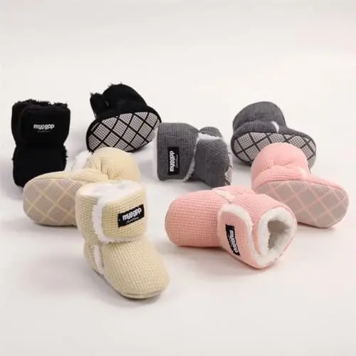GDSDYM Baby Booties Cozy Fleece Slippers Soft Baby Shoes With Gripper Soles, Winter Infant Newborn Crib Sock Shoe Warm Footwear First Walkers - 2