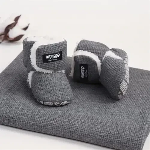 GDSDYM Baby Booties Cozy Fleece Slippers Soft Baby Shoes With Gripper Soles, Winter Infant Newborn Crib Sock Shoe Warm Footwear First Walkers - 4