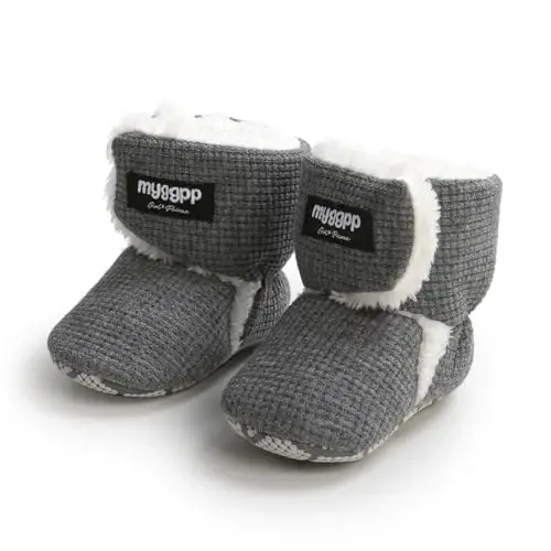 GDSDYM Baby Booties Cozy Fleece Slippers Soft Baby Shoes With Gripper Soles, Winter Infant Newborn Crib Sock Shoe Warm Footwear First Walkers 
