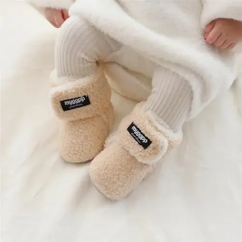 GDSDYM Baby Booties Cozy Fleece Slippers Soft Baby Shoes With Gripper Soles, Winter Infant Newborn Crib Sock Shoe Warm Footwear First Walkers - 2