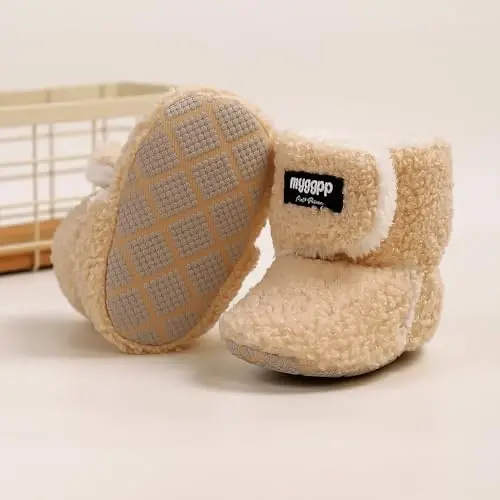 GDSDYM Baby Booties Cozy Fleece Slippers Soft Baby Shoes With Gripper Soles, Winter Infant Newborn Crib Sock Shoe Warm Footwear First Walkers - 4