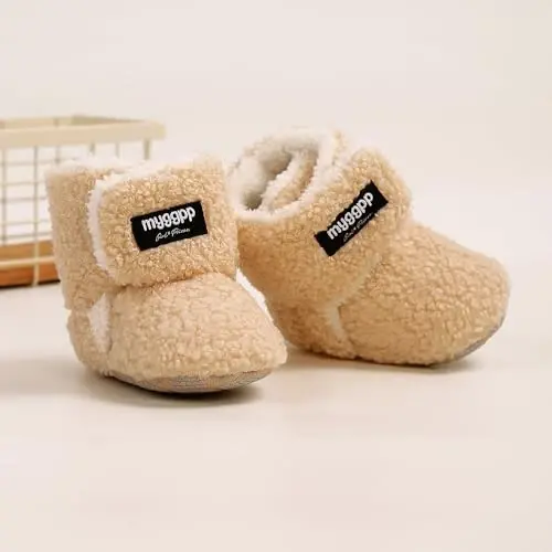 GDSDYM Baby Booties Cozy Fleece Slippers Soft Baby Shoes With Gripper Soles, Winter Infant Newborn Crib Sock Shoe Warm Footwear First Walkers - 5