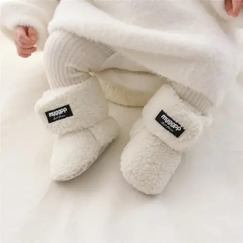 GDSDYM Baby Booties Cozy Fleece Slippers Soft Baby Shoes With Gripper Soles, Winter Infant Newborn Crib Sock Shoe Warm Footwear First Walkers - 2
