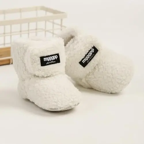 GDSDYM Baby Booties Cozy Fleece Slippers Soft Baby Shoes With Gripper Soles, Winter Infant Newborn Crib Sock Shoe Warm Footwear First Walkers - 6