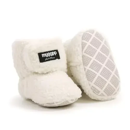 GDSDYM Baby Booties Cozy Fleece Slippers Soft Baby Shoes With Gripper Soles, Winter Infant Newborn Crib Sock Shoe Warm Footwear First Walkers - 1