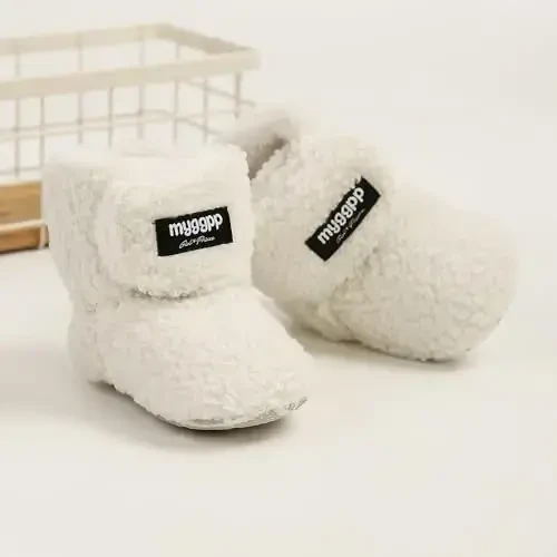 GDSDYM Baby Booties Cozy Fleece Slippers Soft Baby Shoes With Gripper Soles, Winter Infant Newborn Crib Sock Shoe Warm Footwear First Walkers - 6