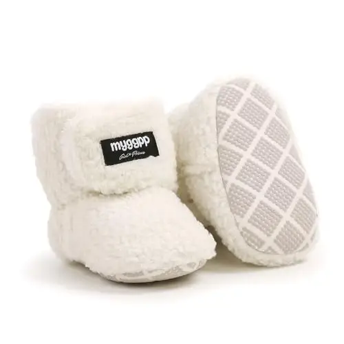 GDSDYM Baby Booties Cozy Fleece Slippers Soft Baby Shoes With Gripper Soles, Winter Infant Newborn Crib Sock Shoe Warm Footwear First Walkers - 1