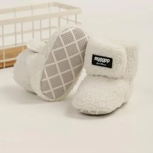 GDSDYM Baby Booties Cozy Fleece Slippers Soft Baby Shoes With Gripper Soles, Winter Infant Newborn Crib Sock Shoe Warm Footwear First Walkers - 4