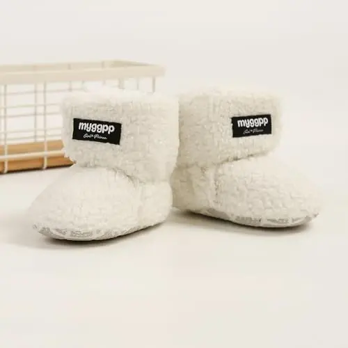 GDSDYM Baby Booties Cozy Fleece Slippers Soft Baby Shoes With Gripper Soles, Winter Infant Newborn Crib Sock Shoe Warm Footwear First Walkers - 5