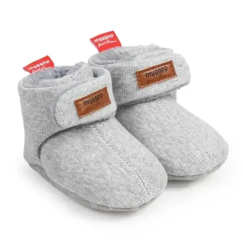 GDSDYM Baby Booties Cozy Fleece Slippers Soft Baby Shoes With Gripper Soles, Winter Infant Newborn Crib Sock Shoe Warm Footwear First Walkers - 5