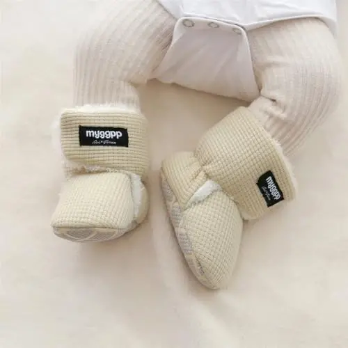 GDSDYM Baby Booties Cozy Fleece Slippers Soft Baby Shoes With Gripper Soles, Winter Infant Newborn Crib Sock Shoe Warm Footwear First Walkers - GDSDYM (1)