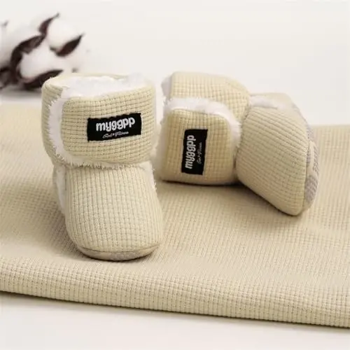 GDSDYM Baby Booties Cozy Fleece Slippers Soft Baby Shoes With Gripper Soles, Winter Infant Newborn Crib Sock Shoe Warm Footwear First Walkers - 4