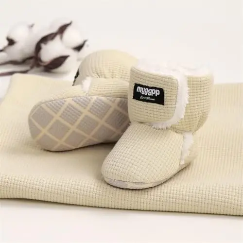 GDSDYM Baby Booties Cozy Fleece Slippers Soft Baby Shoes With Gripper Soles, Winter Infant Newborn Crib Sock Shoe Warm Footwear First Walkers - 5