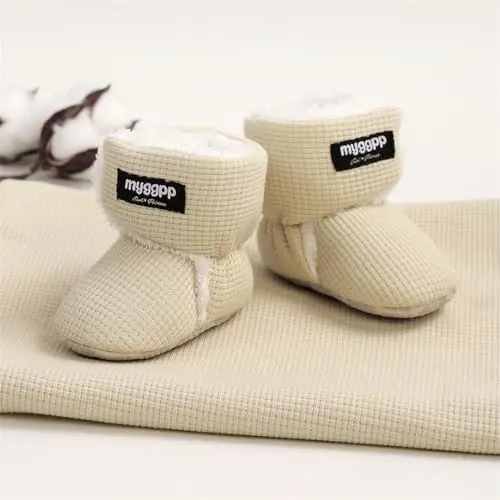 GDSDYM Baby Booties Cozy Fleece Slippers Soft Baby Shoes With Gripper Soles, Winter Infant Newborn Crib Sock Shoe Warm Footwear First Walkers - 6