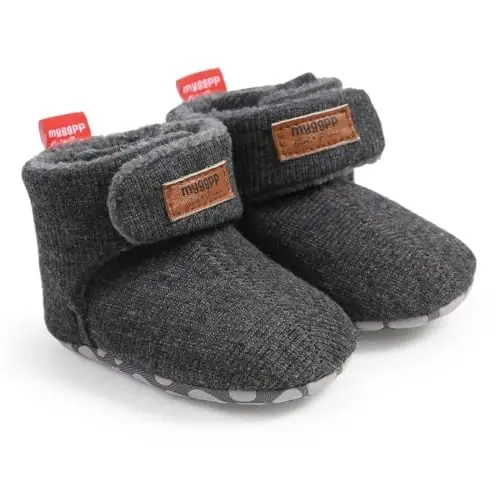 GDSDYM Baby Booties Cozy Fleece Slippers Soft Baby Shoes With Gripper Soles, Winter Infant Newborn Crib Sock Shoe Warm Footwear First Walkers - 5
