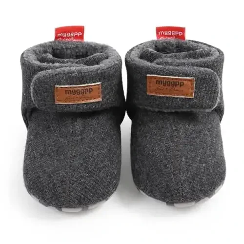 GDSDYM Baby Booties Cozy Fleece Slippers Soft Baby Shoes With Gripper Soles, Winter Infant Newborn Crib Sock Shoe Warm Footwear First Walkers - 4