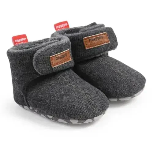 GDSDYM Baby Booties Cozy Fleece Slippers Soft Baby Shoes With Gripper Soles, Winter Infant Newborn Crib Sock Shoe Warm Footwear First Walkers - 5
