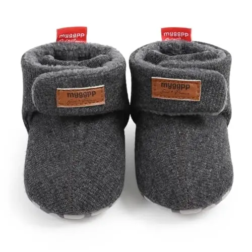 GDSDYM Baby Booties Cozy Fleece Slippers Soft Baby Shoes With Gripper Soles, Winter Infant Newborn Crib Sock Shoe Warm Footwear First Walkers - 4