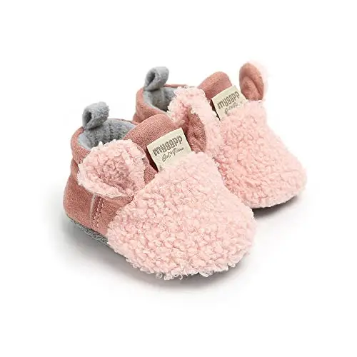 GDSDYM Baby Booties Cozy Fleece Slippers Soft Baby Shoes With Gripper Soles, Winter Warm Infant Newborn Crib Sock Shoes First Walkers - 6