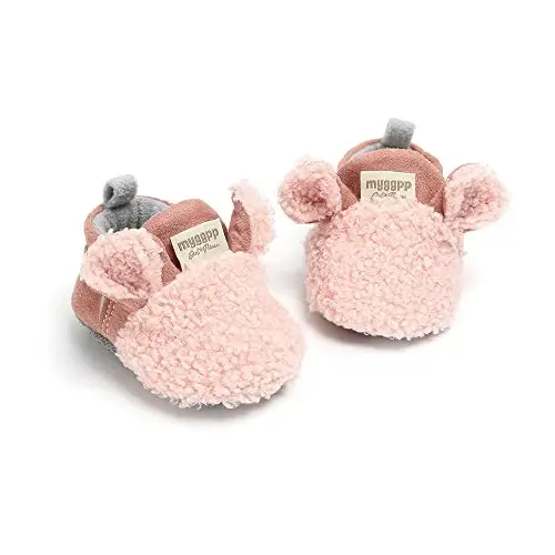 GDSDYM Baby Booties Cozy Fleece Slippers Soft Baby Shoes With Gripper Soles, Winter Warm Infant Newborn Crib Sock Shoes First Walkers - 2