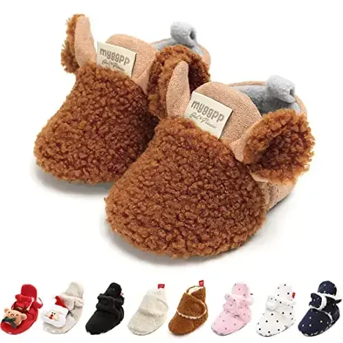 GDSDYM Baby Booties Cozy Fleece Slippers Soft Baby Shoes With Gripper Soles, Winter Warm Infant Newborn Crib Sock Shoes First Walkers - GDSDYM