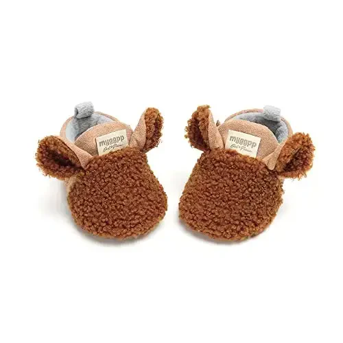 GDSDYM Baby Booties Cozy Fleece Slippers Soft Baby Shoes With Gripper Soles, Winter Warm Infant Newborn Crib Sock Shoes First Walkers - 4