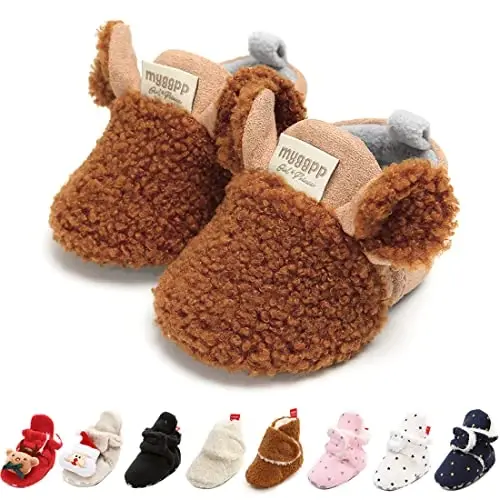 GDSDYM Baby Booties Cozy Fleece Slippers Soft Baby Shoes With Gripper Soles, Winter Warm Infant Newborn Crib Sock Shoes First Walkers - 1