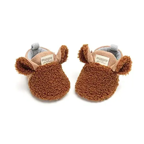 GDSDYM Baby Booties Cozy Fleece Slippers Soft Baby Shoes With Gripper Soles, Winter Warm Infant Newborn Crib Sock Shoes First Walkers - 4