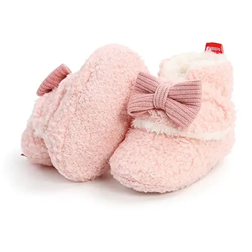 GDSDYM Baby Booties Cozy Fleece Slippers Soft Baby Shoes With Gripper Soles, Winter Warm Infant Newborn Crib Sock Shoes First Walkers - 4