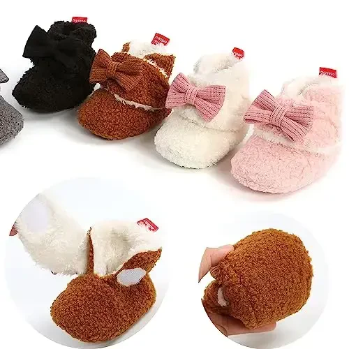 GDSDYM Baby Booties Cozy Fleece Slippers Soft Baby Shoes With Gripper Soles, Winter Warm Infant Newborn Crib Sock Shoes First Walkers - 6